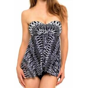 Profile by Gottex Women's Shibori Flyaway OnePiece‎ Swimsuit, Black/White Sz 10
